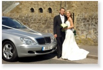 S Class at wedding with bride and groom